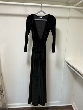 Baltic Born Black Velvet Wrap Maxi Dress with Long Sleeves